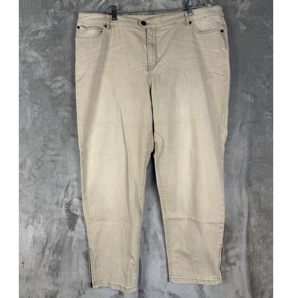 Y2K Chico's Platinum‎ Beige Cropped Zipper Ankle Pants Women's Size 3S
